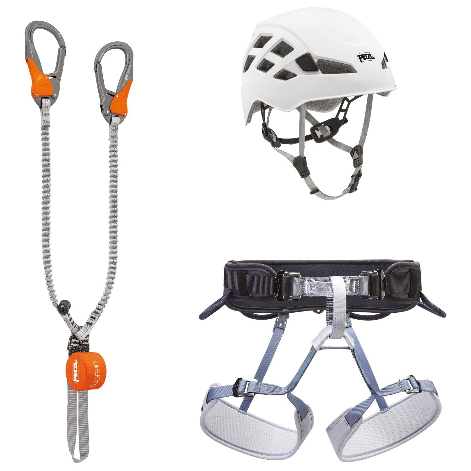 Kit via ferrata premium (longes à absorbeur d’énergie + baudrier + casque + gants)