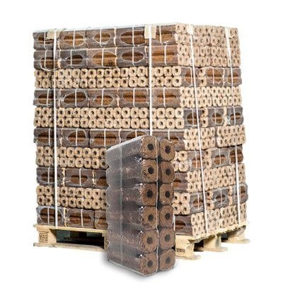 RUF Mixhout Briketten 960kg Pallet; TRIPLEX Briketten van Beuk, Spar & Vuren; RUF Briketten met gebalanceerde gloedduur